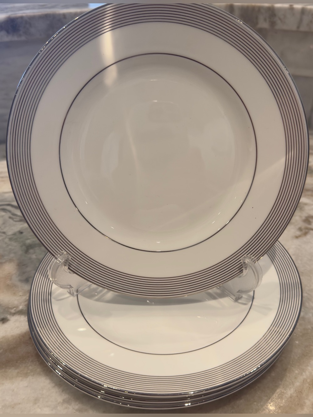 4 Vera Wang for Wedgwood Grosgrain Platinum-trimmed Bone China 8” Salad Plates 4